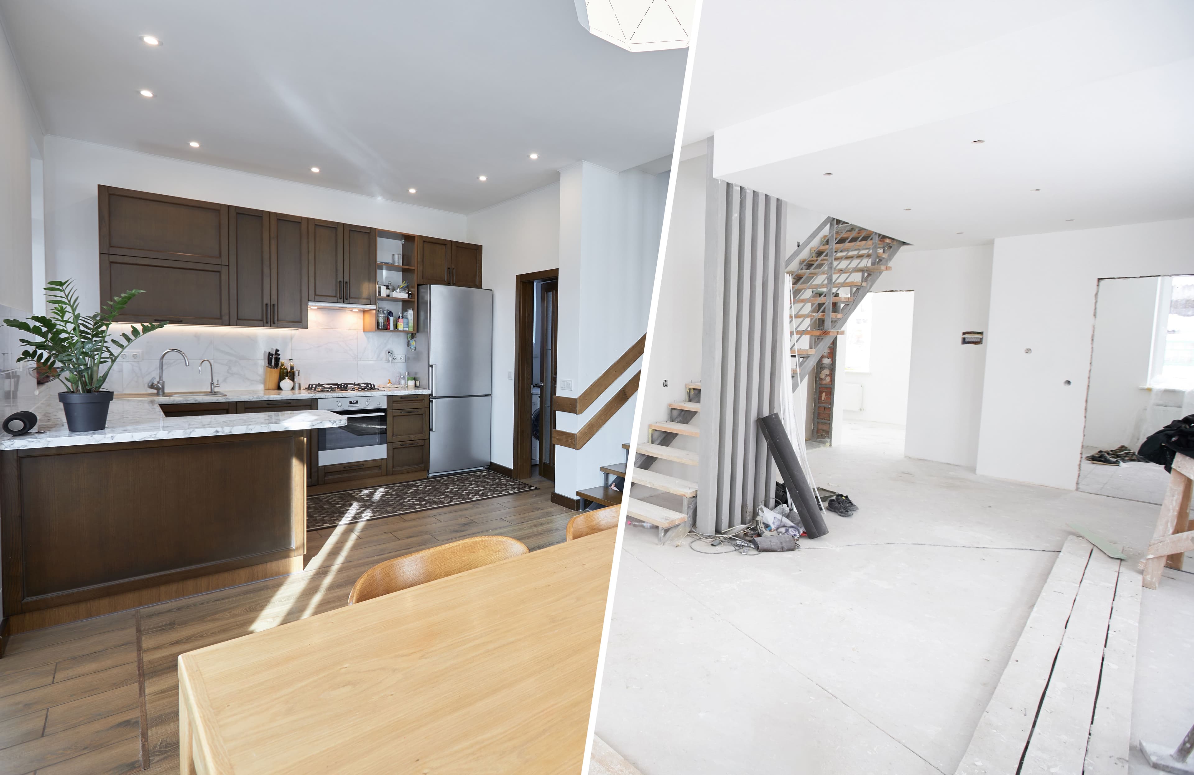 Home renovation concept. Before and after interior